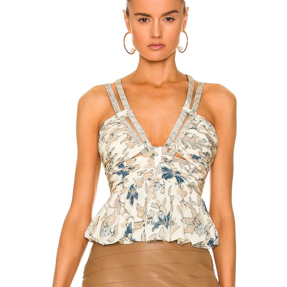 Ulla Johnson Eliana Silk Printed Peplum Cropped Tank Top - Jasmine - Size 8 NWT